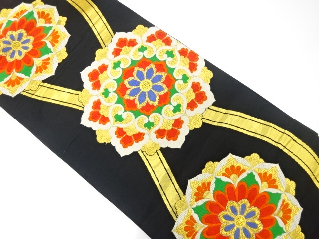 JAPANESE KIMONO / ANTIQUE FUKURO OBI / SILK / WOVEN FLOWER CREST